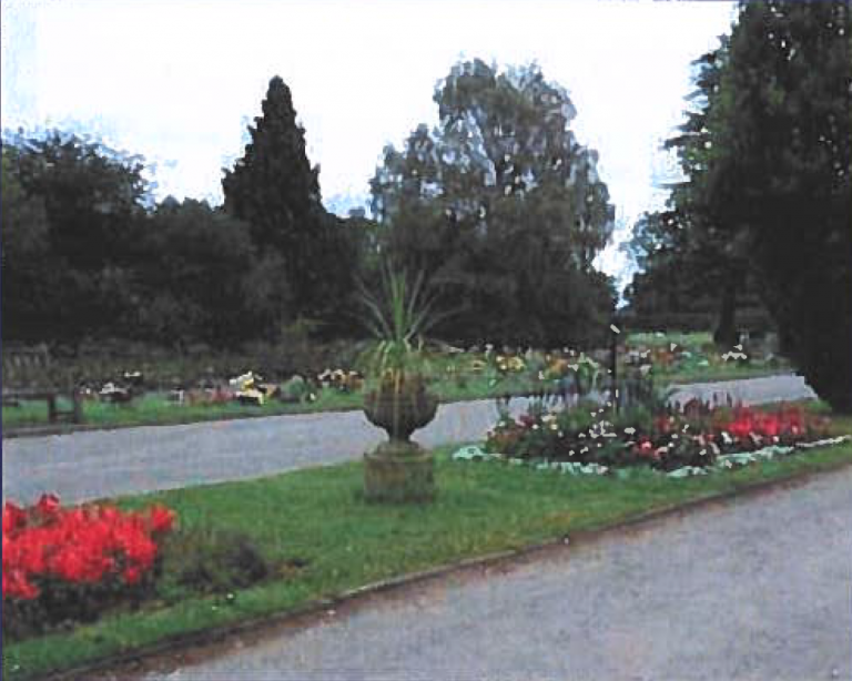 Picture of a path through the gardens at Greenlawn Memorial Park