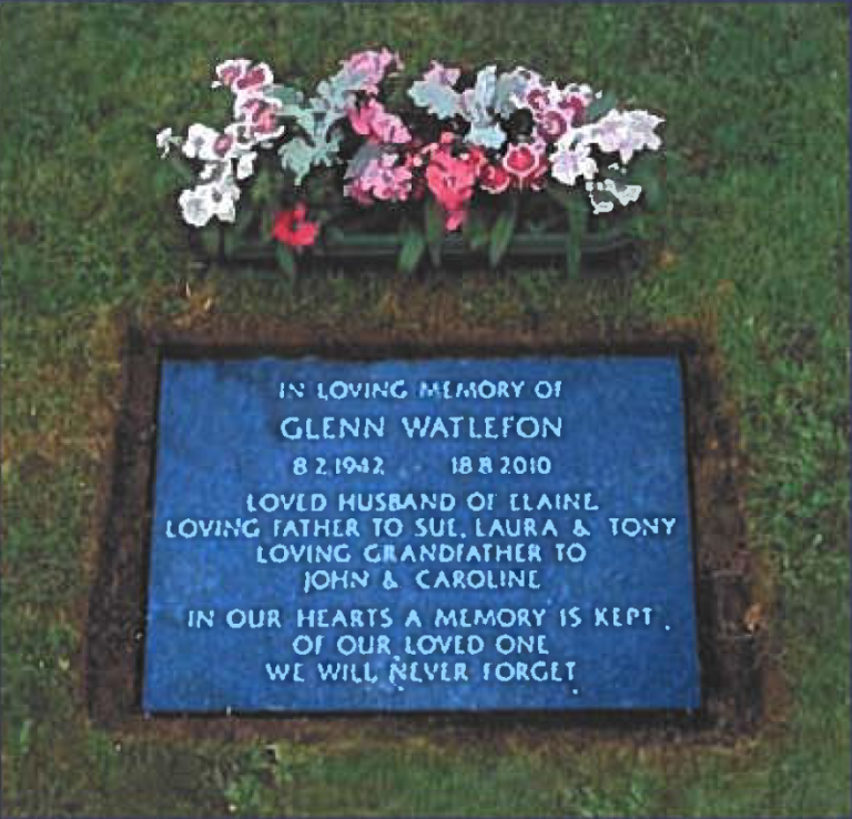 Picture of a granite memorial tablet in Greenlawn Memorial Park