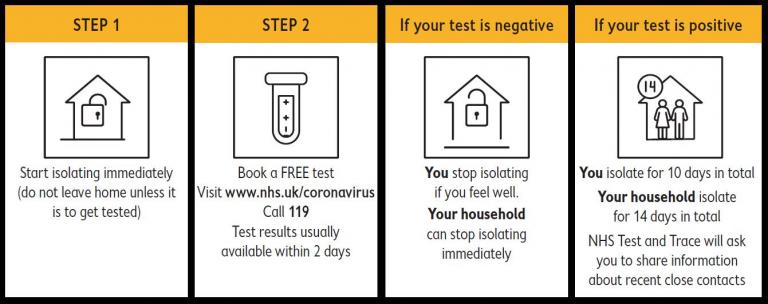 Steps to book a coronavirus test - isolate then book a test online