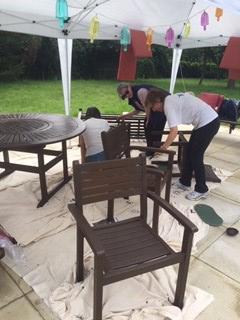  Garden bench being refurbished