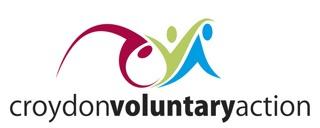Croydon Voluntary Action logo featuring 3 graphic representations of people contorted into the letters C V A