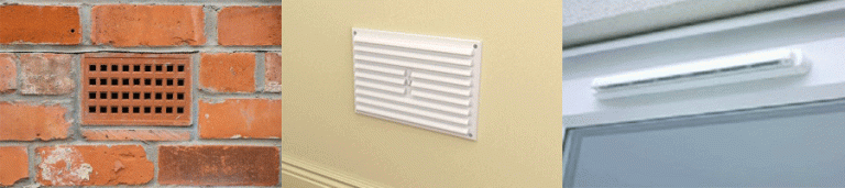 Images of an air brick and vents that can prevent damp