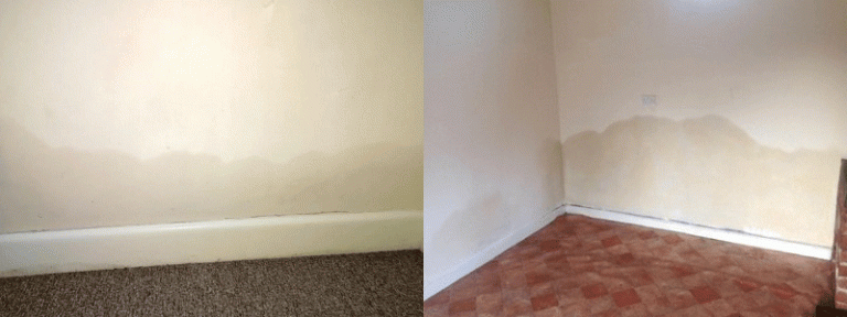 Images of rising damp on internal walls