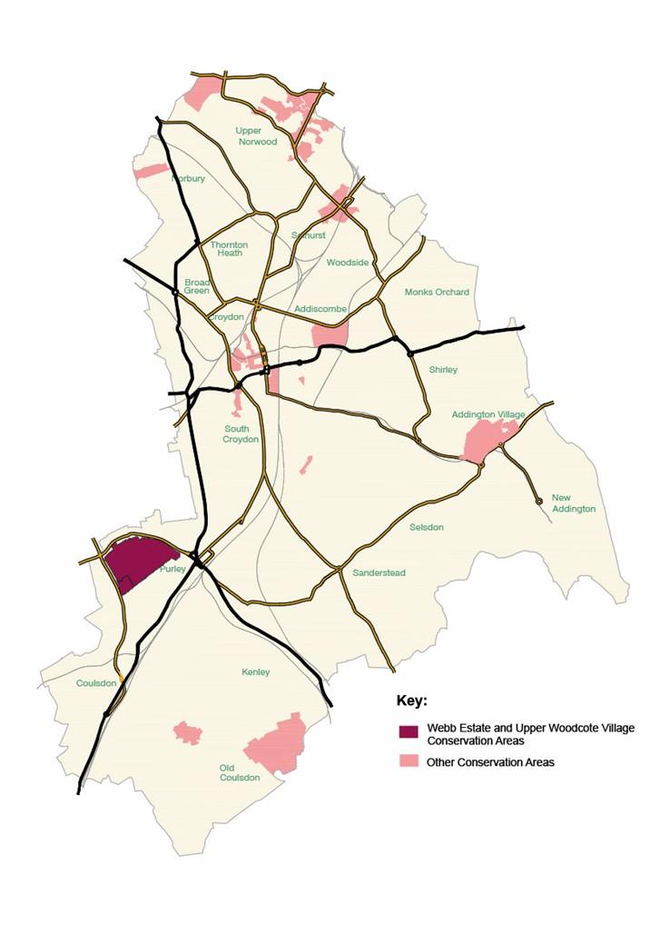 Map showing location of Webb Estate and Upper Woodcote Village