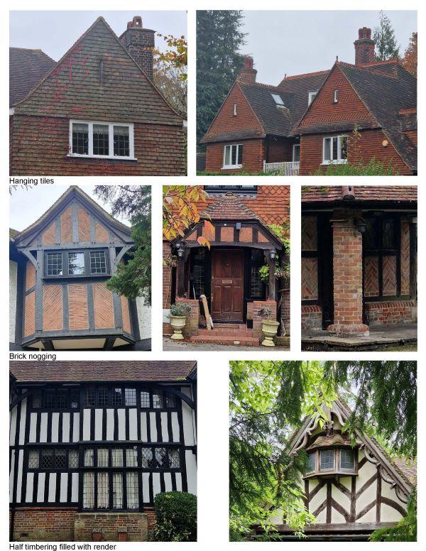 Images of hanging tiles and brick nogging design