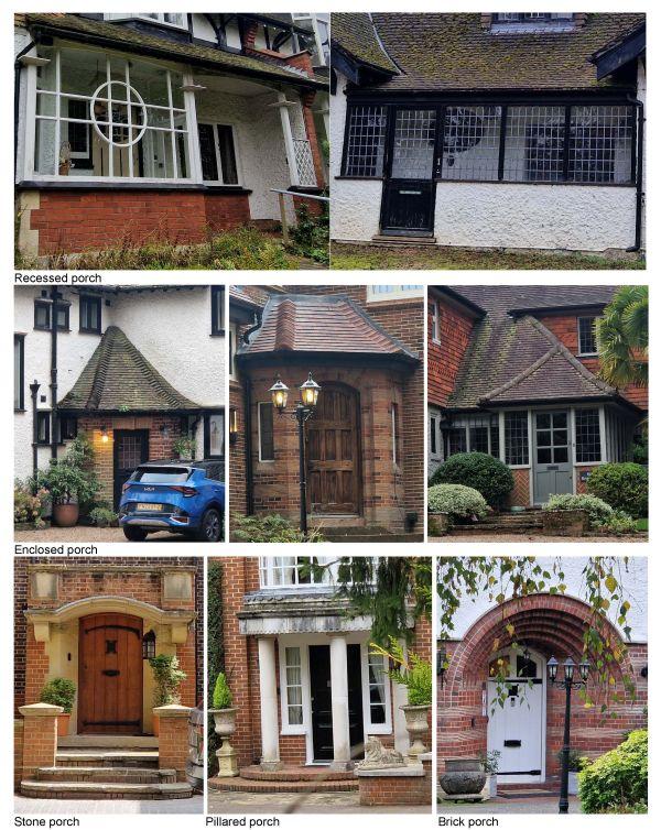 Images of different styles of porch