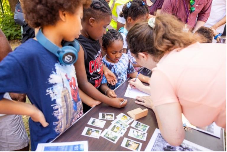 Children and adults doing crafts