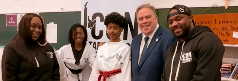 Mayor Perry with Taekwondo students