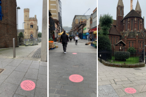 photo of pumping station, Surrey Street market, and St Michael and All Angels Church