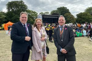Executive Mayor Jason Perry, Cllr Lynne Hale and Cllr Andy Stranack at CR Talent in Wandle Park