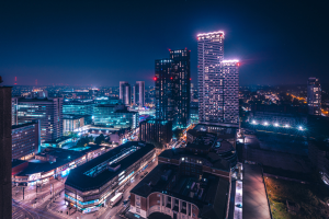 Night time view of Croydon skyline lit up