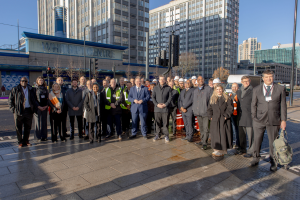 Executive Mayor Perry with partners and contractors at the new crossing on Wellesley Road