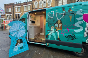 A youth bus parked in North End
