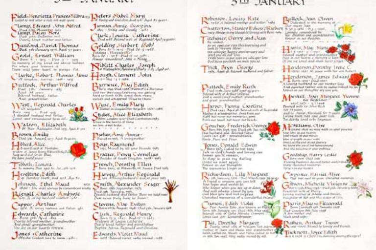 Example of a page from the Book of Remembrance