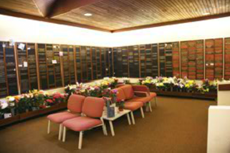 Picture of leather panel memorials on display at the Hall of Remembrance at Croydon Crematorium