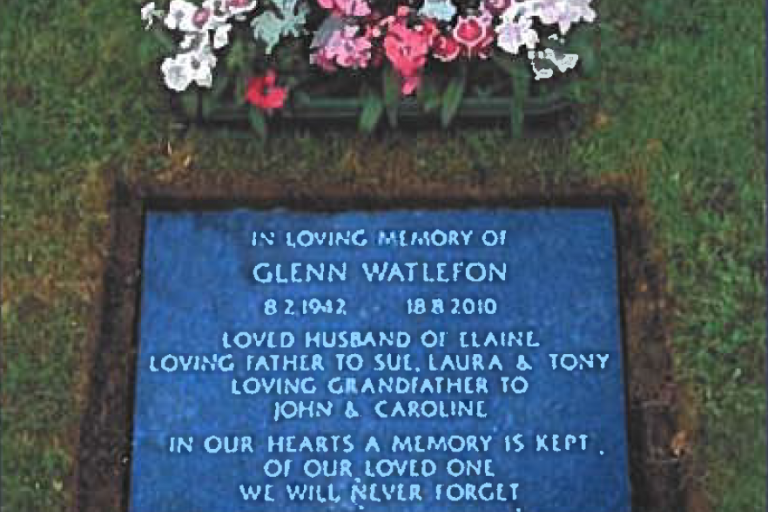 Picture of a granite memorial tablet in Greenlawn Memorial Park