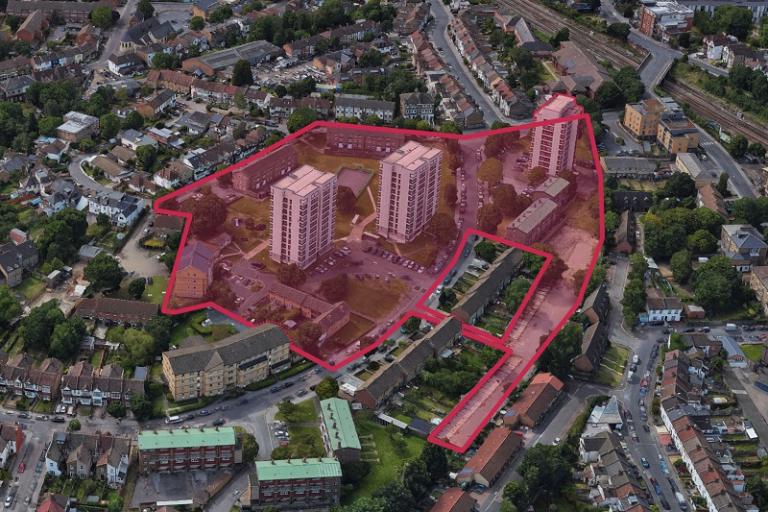 Regina Road Aerial photograph showing boundaries of the estate around Sunny Bank Road and Regina Road.