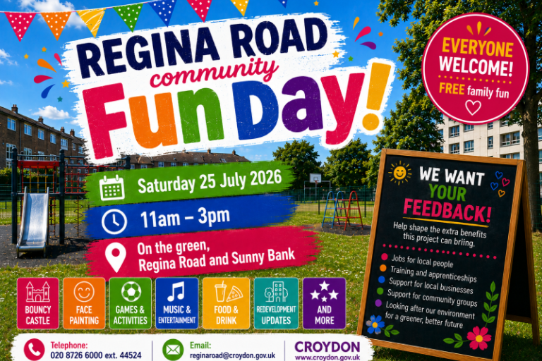 Flyer advertising Regain Road Fun day 26 July 2026
